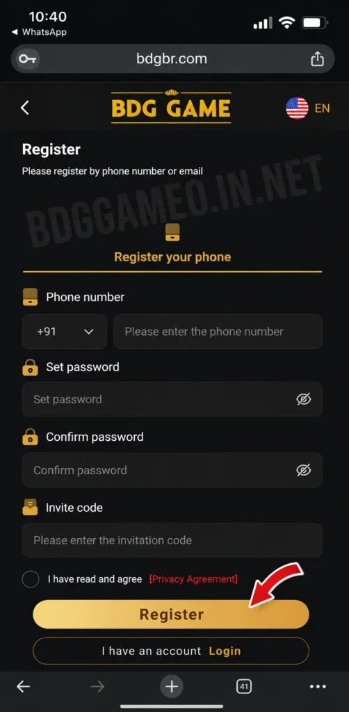 BDG Game Register Step